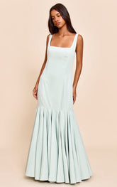 Petite Sage Green Seam Detail Frill Maxi Dress