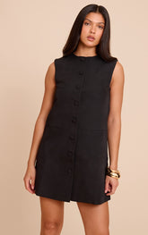 Black Tailored Woven Button Down A Line Mini Dress