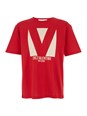Valentino 'Chez' Red Crewneck T-Shirt with Maxi Logo Print on the Front in Cotton Man