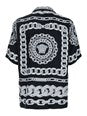 Versace Black and White Bowling Shirt with Cuban Collar and All-Over Chain-Link Print in Silk Man