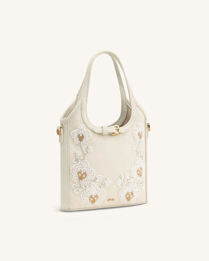 Brooke Mini Belted Embellished Orchid Beaded Top Handle Bag - Pink
