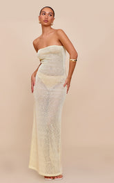 Pale Lime Sequin Sheer Bandeau Maxi Dress