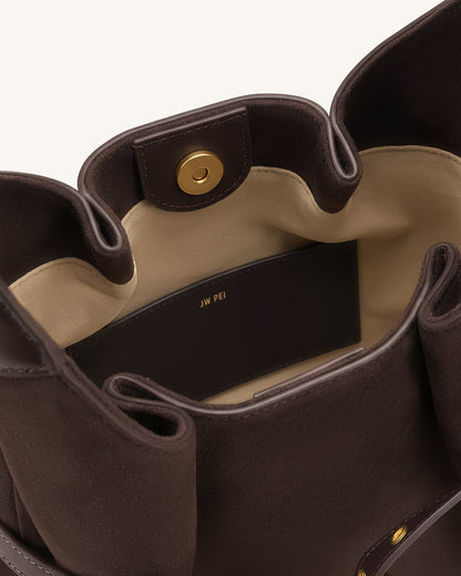 Alina Faux Suede Hobo Bag - Chocolate Brown