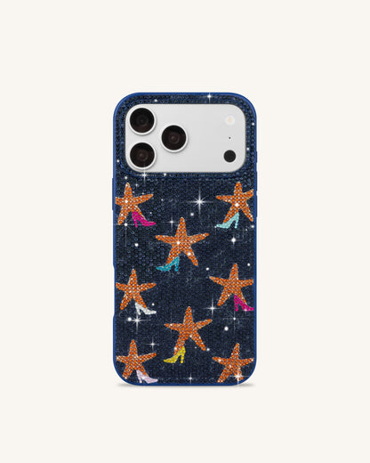Starfish Rhinestone Phone Case - Blue