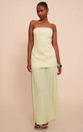 Sage Green Chiffon Pleated Skirt Panel Bandeau Maxi Dress