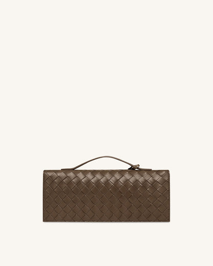 Celeste Woven Textured Envelope Top Handle Bag - Dark Brown