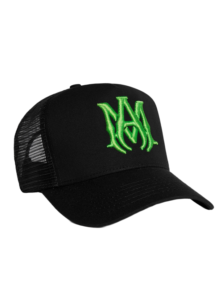 Amiri MA Logo Embroidered Trucker Cap in Black