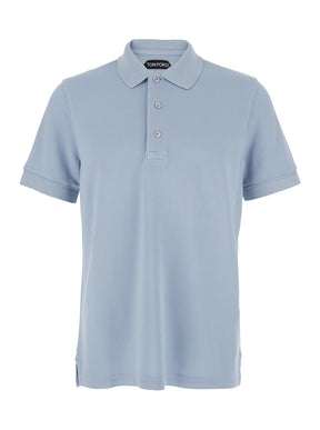 Tom ford Light-Blue Short-Sleeves Polo in Cotton Piquet Jersey Man