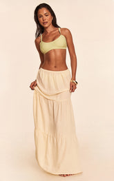 Butter Yellow Linen Look Tiered Maxi Beach Skirt