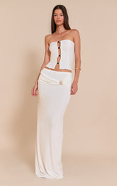 White Burnout Mesh Trim Detail Wrap Maxi Skirt
