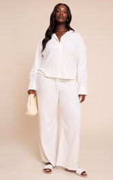 Plus Cream Pinstripe Casual Trousers