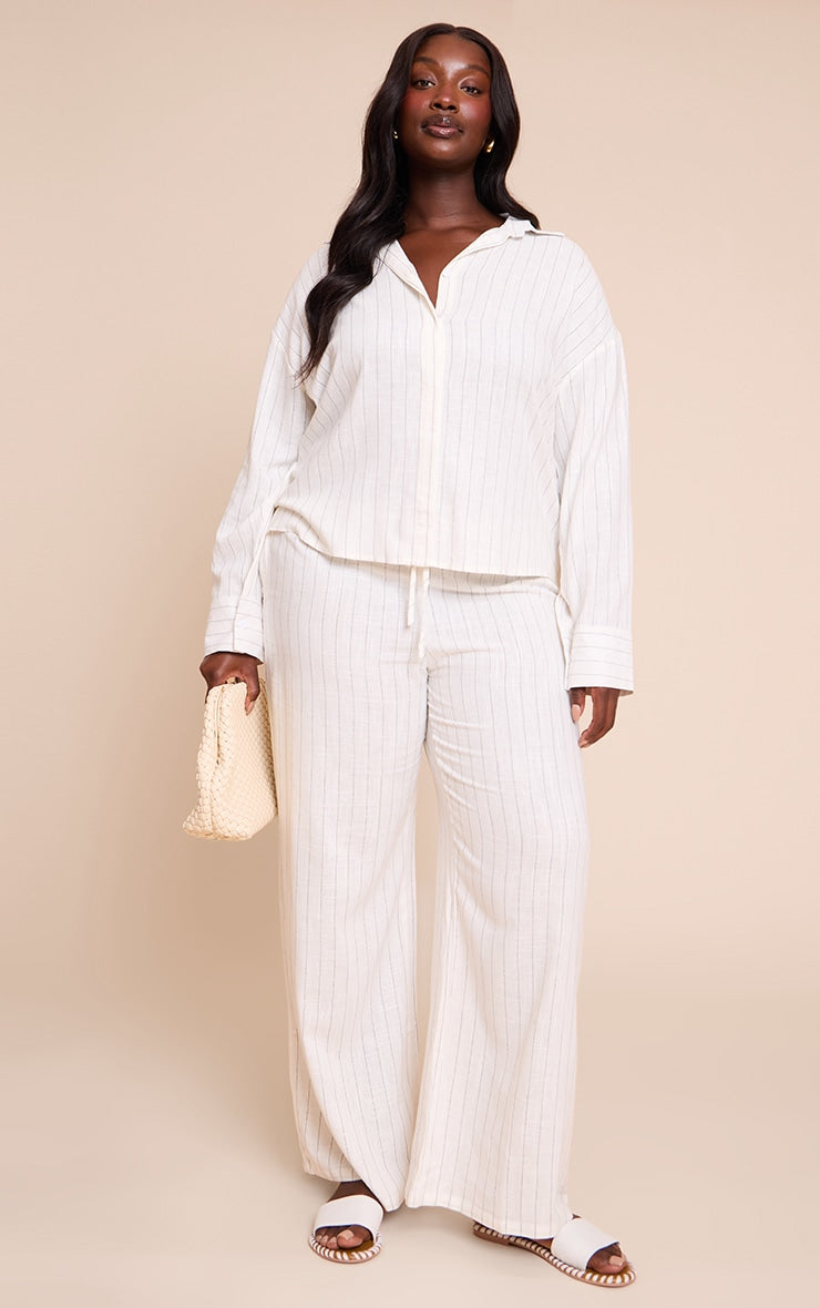 Plus Cream Pinstripe Casual Trousers
