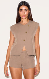 Mushroom Gold Trim Oversized Waistcoat