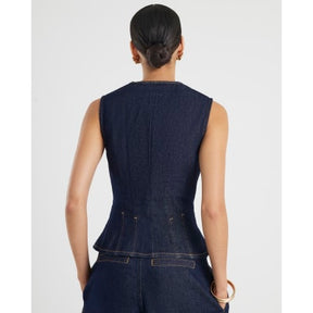 Denim Fitted Tab detail Waistcoat