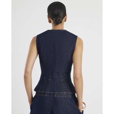 Denim Fitted Tab detail Waistcoat