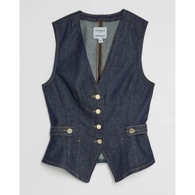 Denim Fitted Tab detail Waistcoat