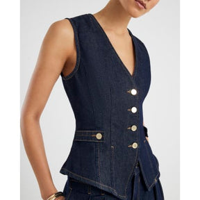 Denim Fitted Tab detail Waistcoat