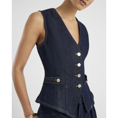 Denim Fitted Tab detail Waistcoat