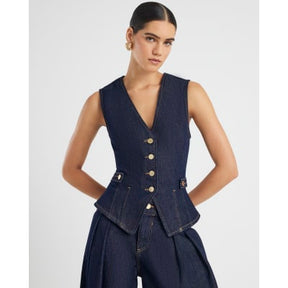 Denim Fitted Tab detail Waistcoat