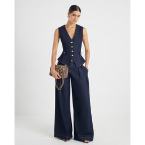 Denim Fitted Tab detail Waistcoat