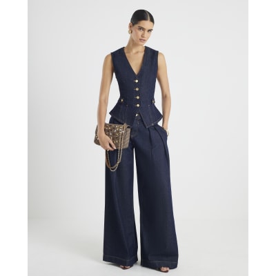 Denim Fitted Tab detail Waistcoat