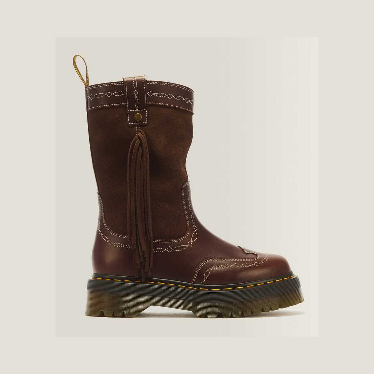 Desert Rodeo Quad Mid Leather & Suede Boots — DARK BROWN