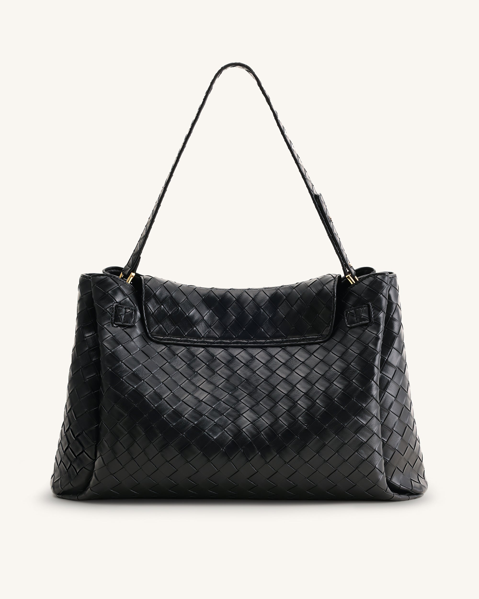 Rhea Large Woven Textured Shoulder Bag - Black