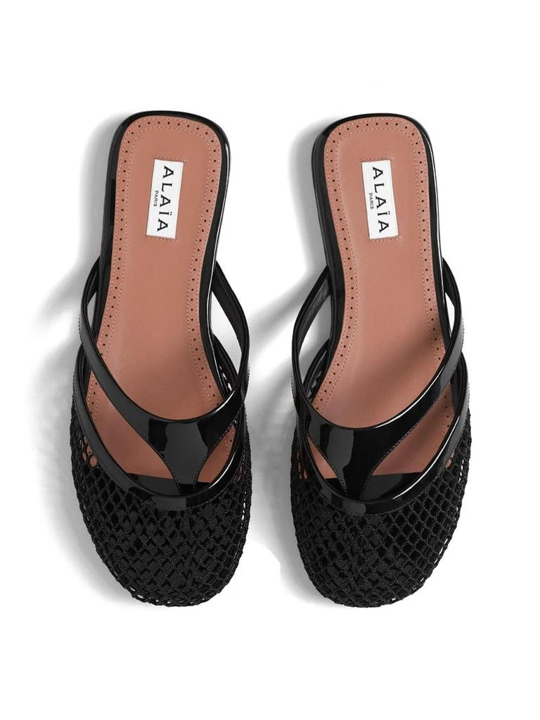 Women’s FISHNET AND LEATHER INFRADITO FLAT MULES