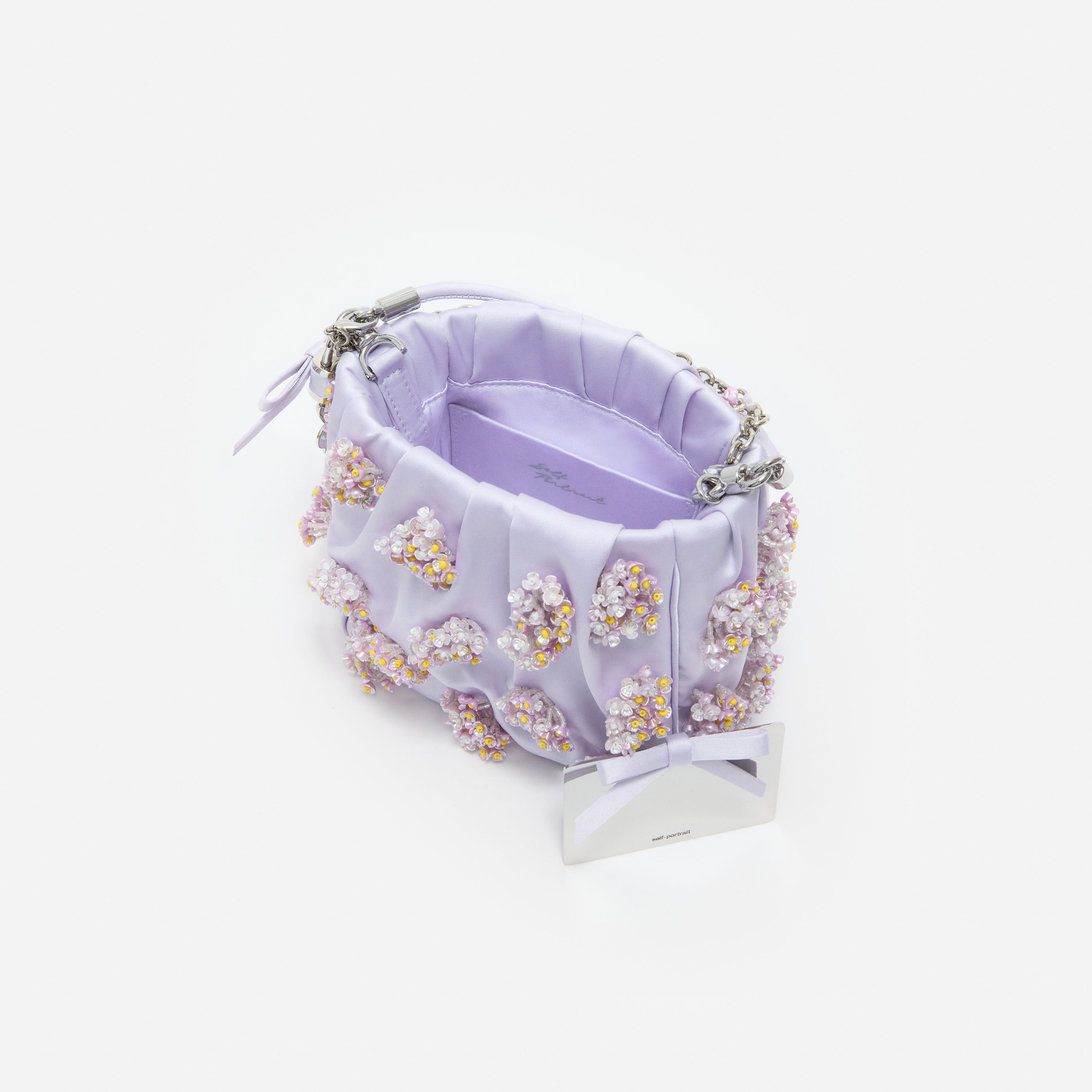 Lilac Satin Floral Beaded Tote Bag