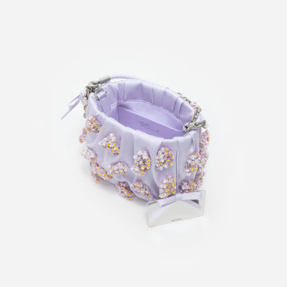 Lilac Satin Floral Beaded Tote Bag