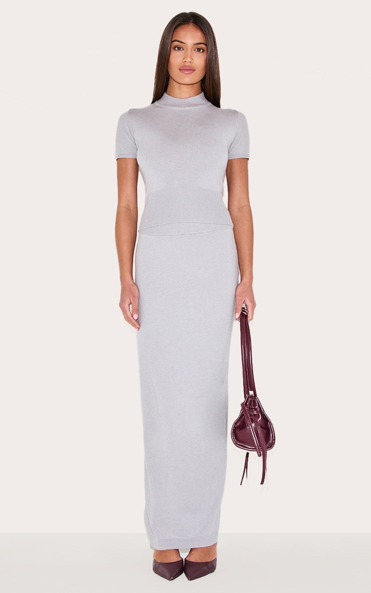 Ash Grey Basic Knit Maxi Skirt
