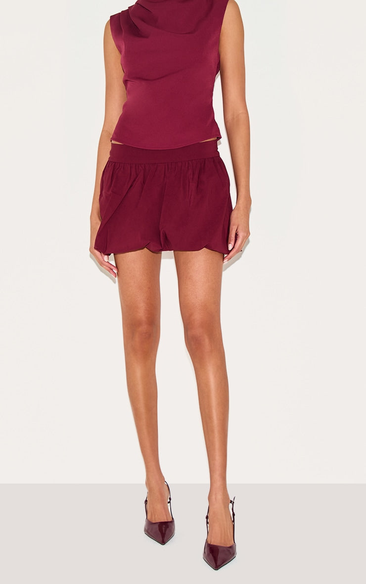 Burgundy Stretch Woven Micro Mini Puffball Skirt