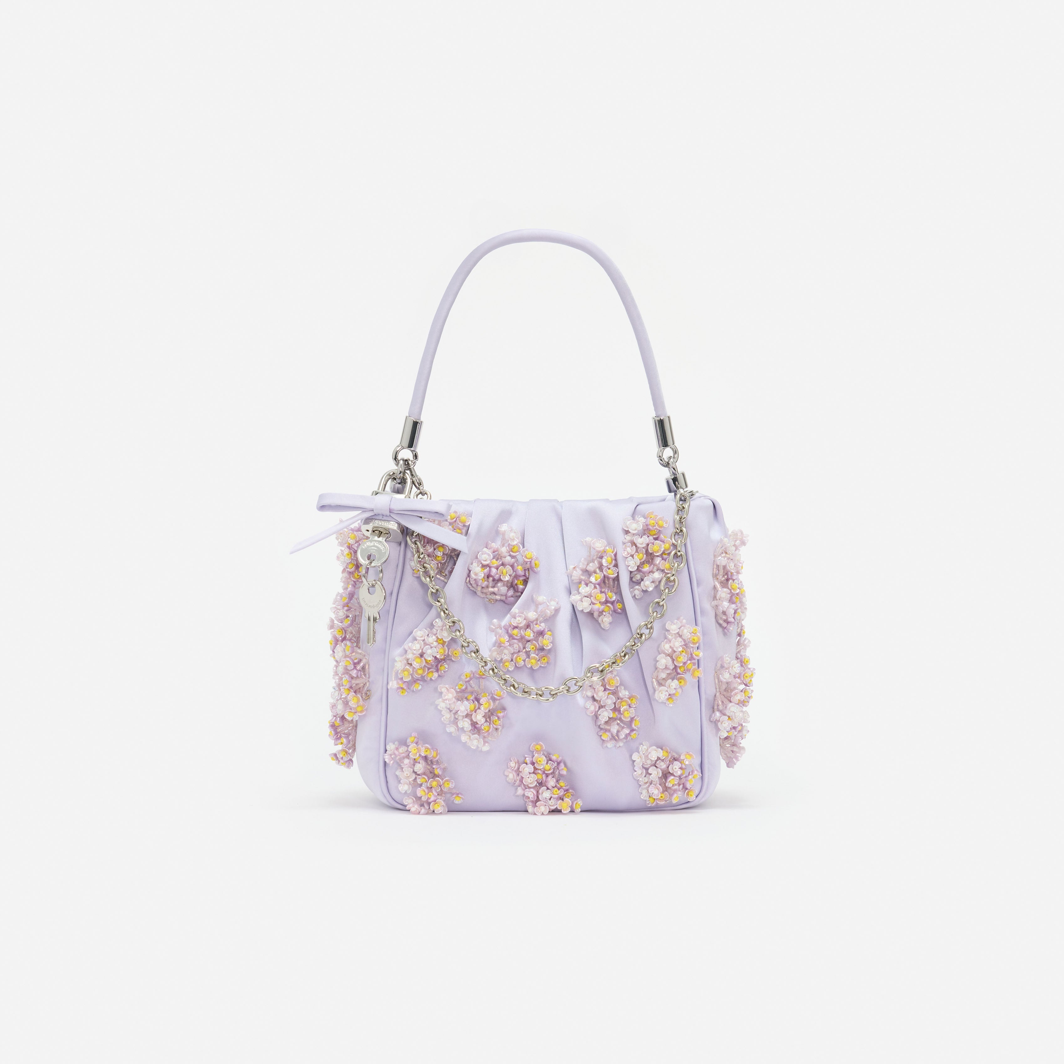 Lilac Satin Floral Beaded Tote Bag