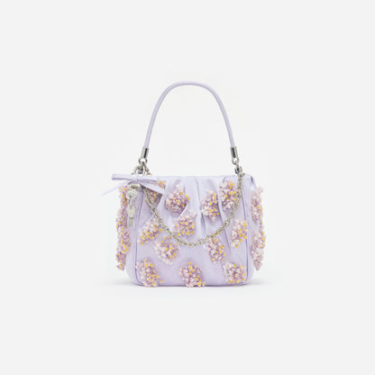 Lilac Satin Floral Beaded Tote Bag