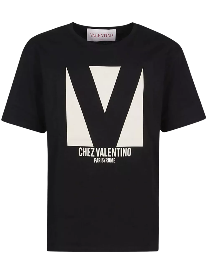 Valentino Chez Valentino Print Jersey T-Shirt in Black