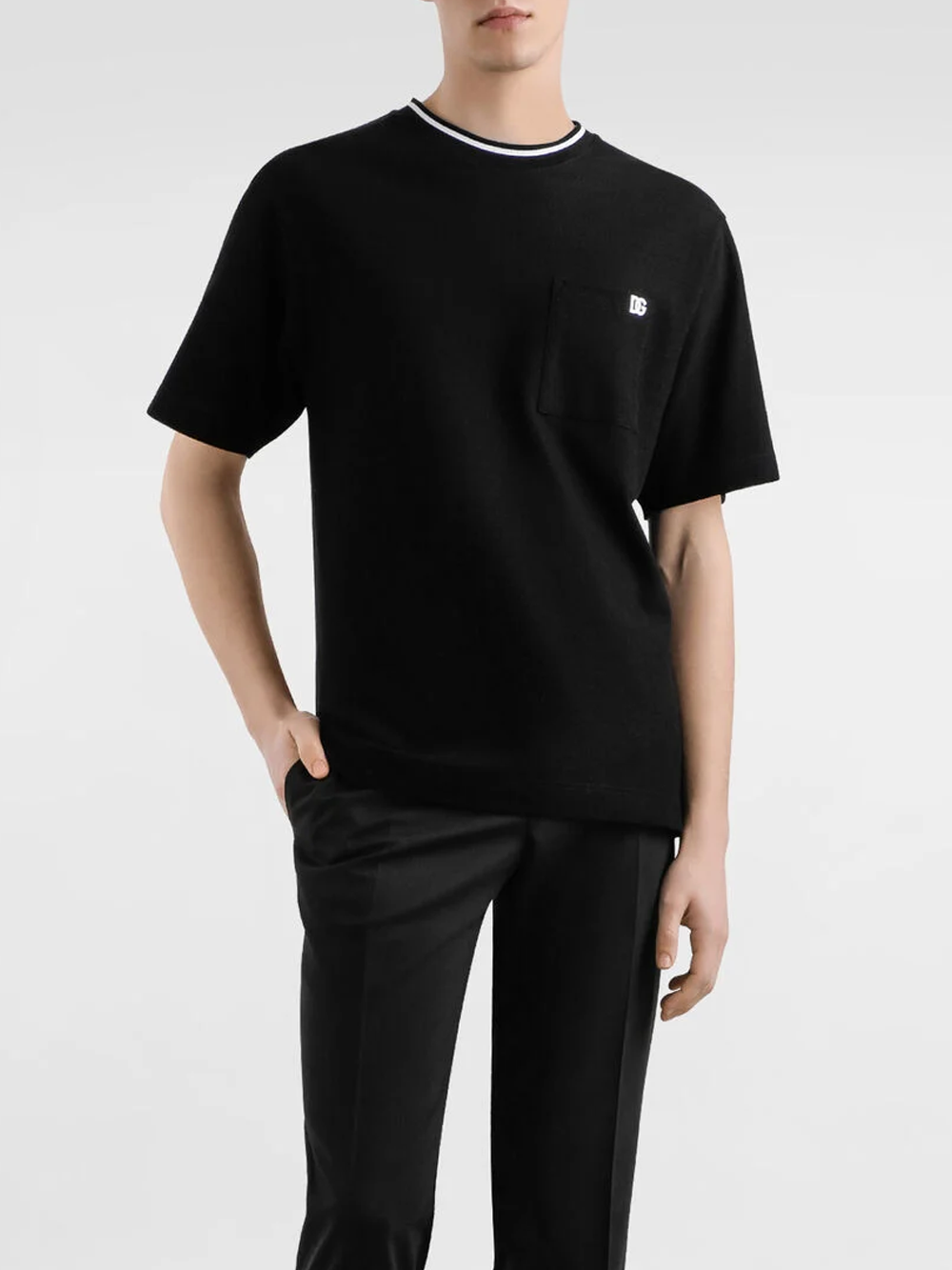 Dolce & Gabbana Piqué Patch Pocket T-Shirt in Black