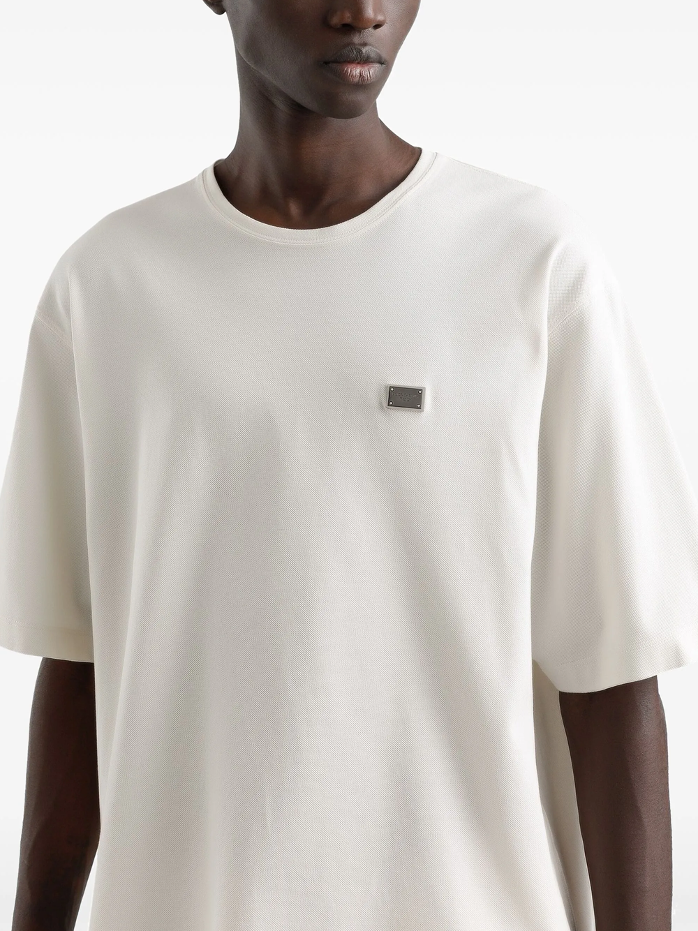 Dolce & Gabbana Small Metal Plaque T-Shirt in Off White