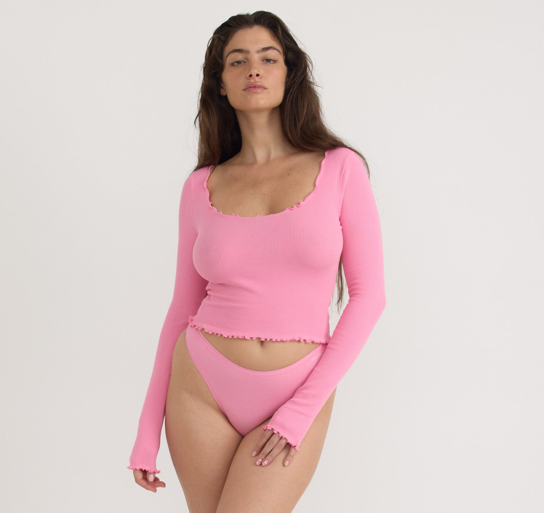 Core Rib V-Neck Long Sleeve Tee