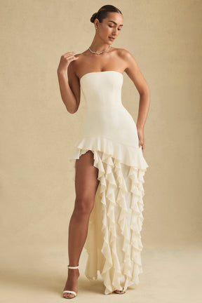 Ruffle-Trim Strapless Gown in Ivory
