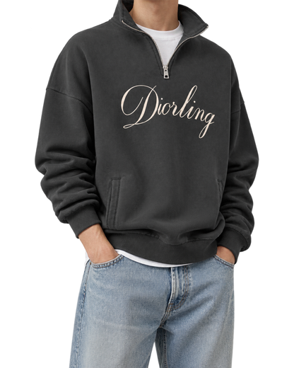 Dior Diorling Sweatshirt With Zip On The Collar In Gray