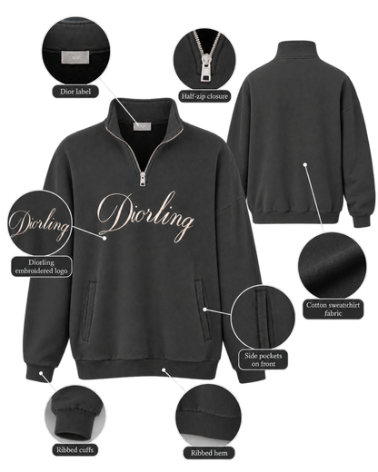 Dior Diorling Sweatshirt With Zip On The Collar In Gray