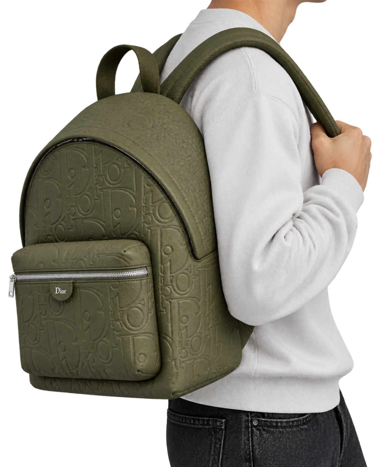 Dior Rider Zipped Backpack Khaki Dior Gravity Grained Leather