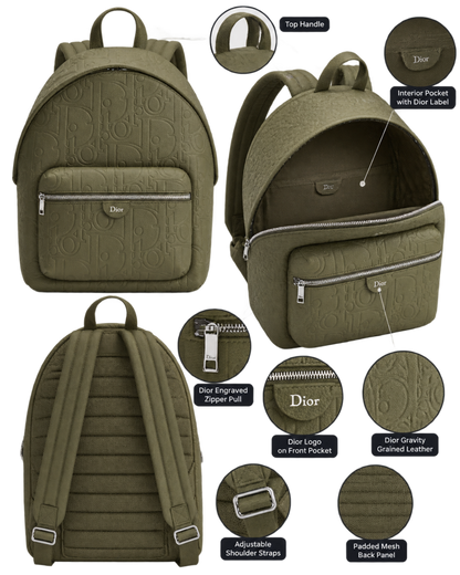 Dior Rider Zipped Backpack Khaki Dior Gravity Grained Leather