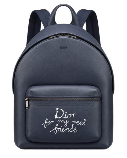 Dior x Hylton Nell Rider 2.0 Zip Backpack Grained Calfskin Print Navy Blue White
