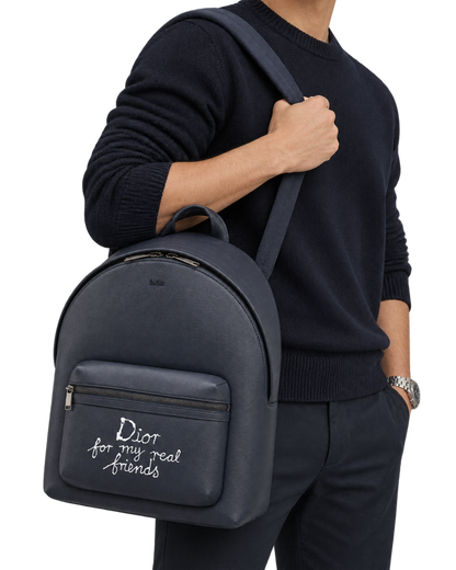 Dior x Hylton Nell Rider 2.0 Zip Backpack Grained Calfskin Print Navy Blue White