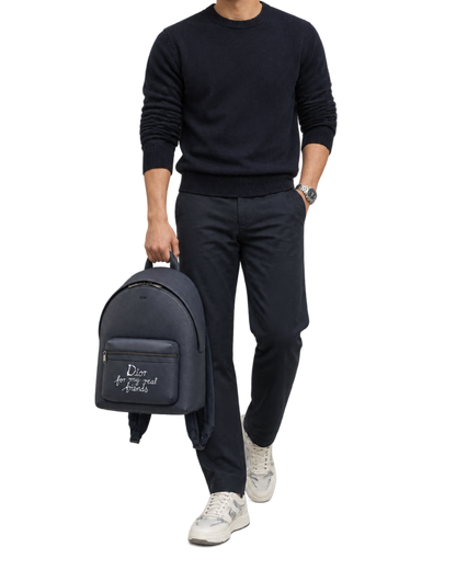 Dior x Hylton Nell Rider 2.0 Zip Backpack Grained Calfskin Print Navy Blue White
