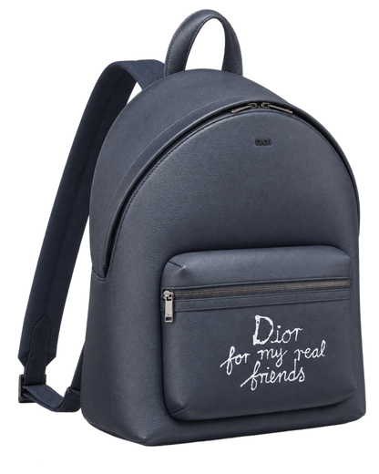 Dior x Hylton Nell Rider 2.0 Zip Backpack Grained Calfskin Print Navy Blue White