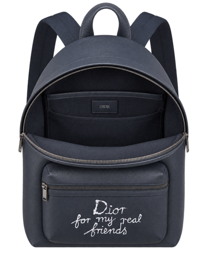 Dior x Hylton Nell Rider 2.0 Zip Backpack Grained Calfskin Print Navy Blue White