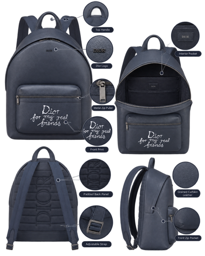 Dior x Hylton Nell Rider 2.0 Zip Backpack Grained Calfskin Print Navy Blue White