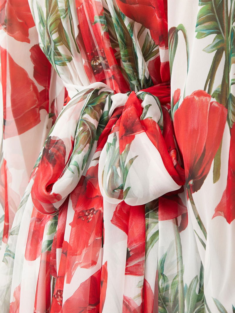 Happy Garden Poppy-Print Silk-Chiffon Midi Dress